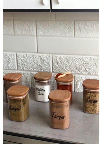 6'lı 200 ml Ahşap Kapaklı Vakumlu Şeffaf Etiketli Saklama Takımı Baharatlık Seti fırsatları