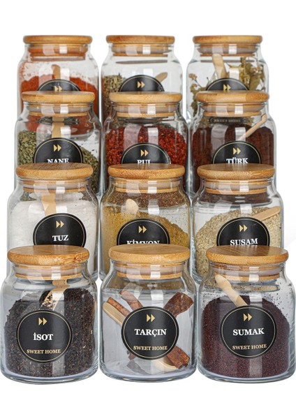 Etiketli, Vakumlu Kapaklı ve Kaşıklı 12'li Lüx Baharat Takımı 300ML fiyatları