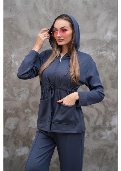 Bel Büzgülü Cep Detaylı Fermuarlı Modal Ikili Takım