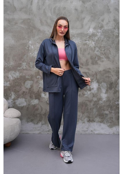 Bel Büzgülü Cep Detaylı Fermuarlı Modal Ikili Takım