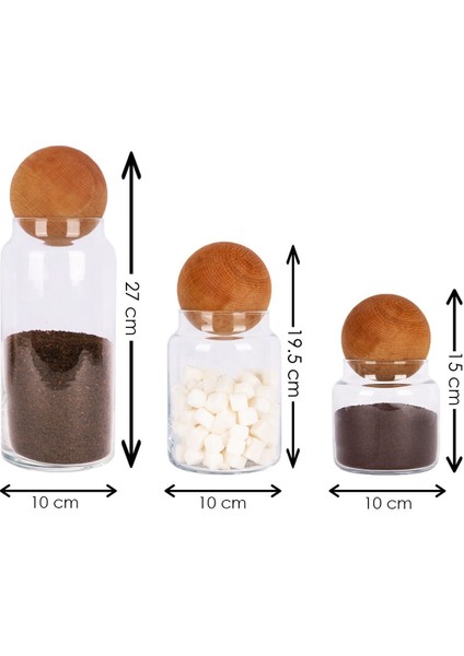 3'lü Ahşap Top Kapaklı Cam Kavanoz Seti Çerezlik Baharatlık Mantar Top Kapaklı Saklama Kabı fiyatları