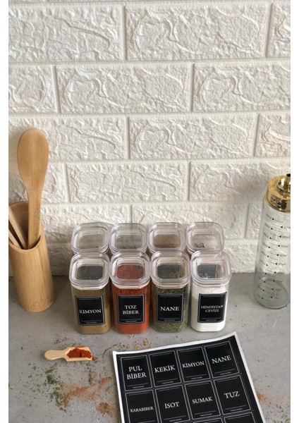8'li 250 ml Vakumlu Şeffaf Kapaklı Etiketli Akrilik Mika Baharatlık Takımı fiyatları