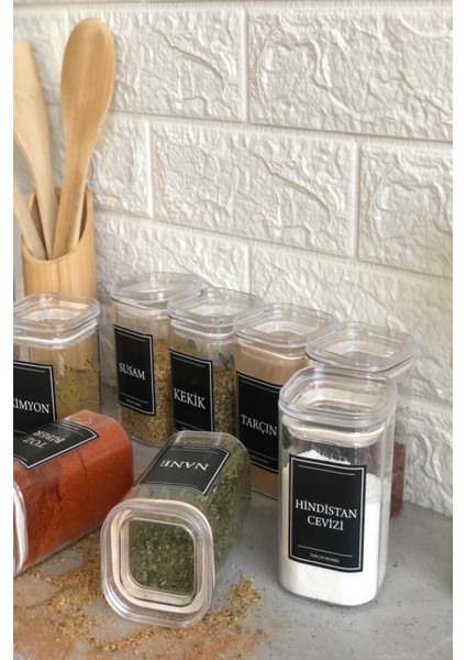 8'li 250 ml Vakumlu Şeffaf Kapaklı Etiketli Akrilik Mika Baharatlık Takımı fırsatları
