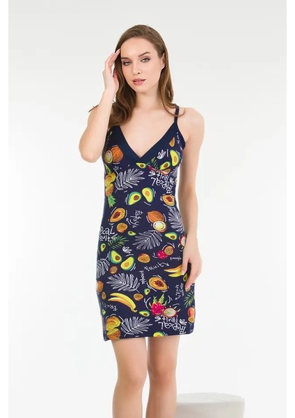 Lady Meyve Desenli Bayan Penye Gecelik