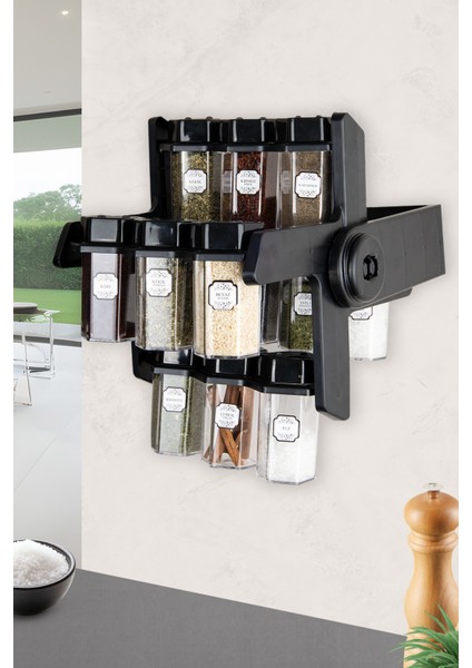 12'li Yeni Nesil Baharatlık Seti Döner Konseptli Tezgah Üstü ve Asılabilir Fenomen Model