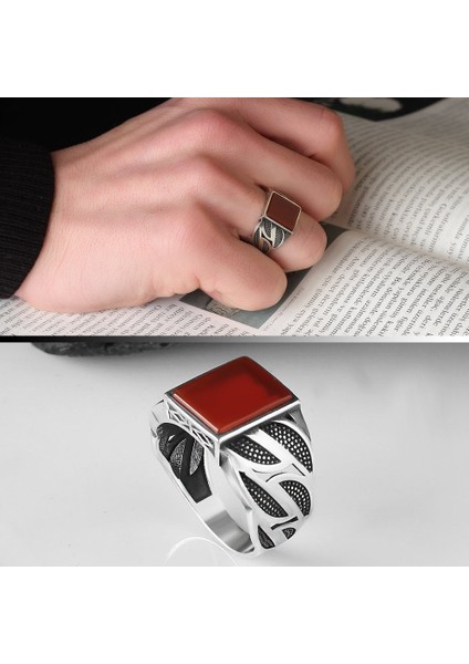 Akik Taşlı 925 Ayar Gümüş Erkek Yüzük