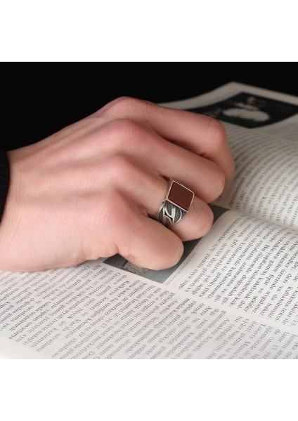 Akik Taşlı 925 Ayar Gümüş Erkek Yüzük modelleri