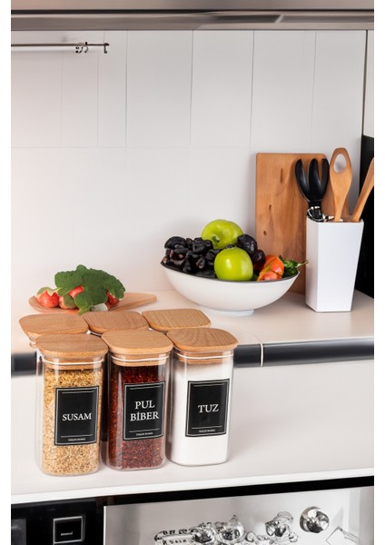 6'lı 300 ml Vakumlu Sızdırmaz Etiketli Akrilik Baharatlık Seti Saklama Kabı