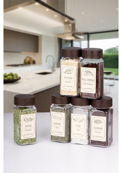 12'li Kare Akasya Kapaklı Baharatlık Etiket Hediyeli fiyatları