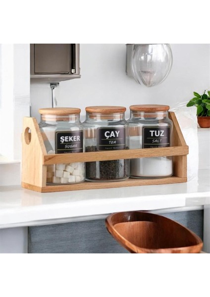 3'lü 800 ml Çay Kahve Şeker Kavanozu Bambu Kapaklı, Yeni Standlı ve Etiketli fiyatları