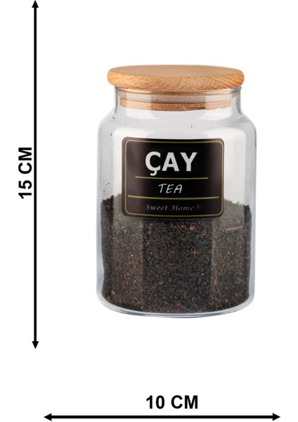 3'lü 800 ml Çay Kahve Şeker Kavanozu Bambu Kapaklı, Yeni Standlı ve Etiketli modelleri