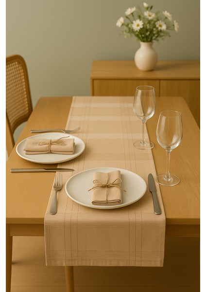 Jasmin Keten Kahvrengi Bohem Şık Masa Örtüsü Runner 35X150 cm fiyatları