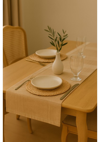Jasmin Keten Kahvrengi Bohem Şık Masa Örtüsü Runner 35X150 cm modelleri