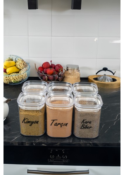 6'lı 200 ml Vakumlu Sızdırmaz Şeffaf Etiketli Akrilik Baharatlık Seti Saklama Kabı Kavanoz fiyatları