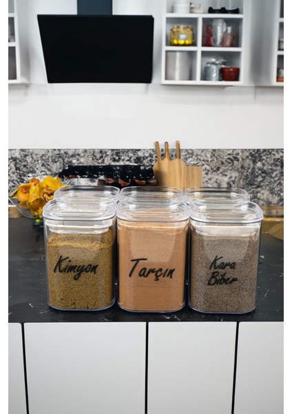 6'lı 200 ml Vakumlu Sızdırmaz Şeffaf Etiketli Akrilik Baharatlık Seti Saklama Kabı Kavanoz modelleri