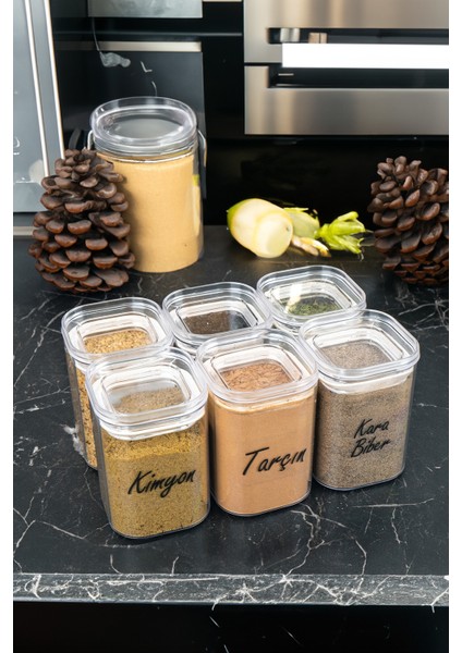 6'lı 200 ml Vakumlu Sızdırmaz Şeffaf Etiketli Akrilik Baharatlık Seti Saklama Kabı Kavanoz fırsatları