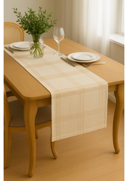 Jasmin Keten Krem Bohem Şık Masa Örtüsü Runner 35X150 cm modelleri