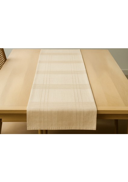 Jasmin Keten Krem Bohem Şık Masa Örtüsü Runner 35X150 cm