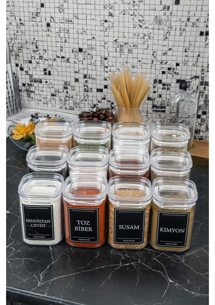 12'li 200 & 250 & 300 ml Vakumlu Her Boy Etiketli Mika Baharatlık Seti Saklama Kabı Kavanoz modelleri
