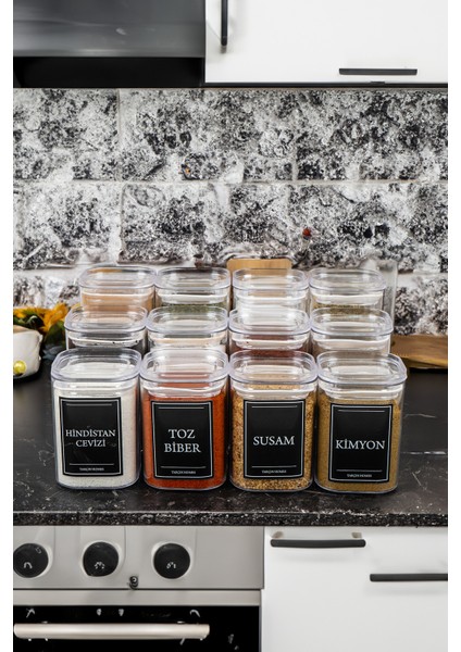 12'li 200 & 250 & 300 ml Vakumlu Her Boy Etiketli Mika Baharatlık Seti Saklama Kabı Kavanoz fırsatları