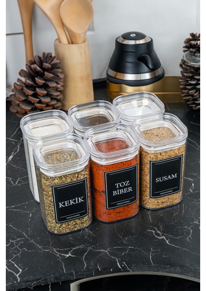 6'lı 250 ml Vakumlu Sızdırmaz Etiketli Akrilik Baharatlık Seti Saklama Kabı fiyatları