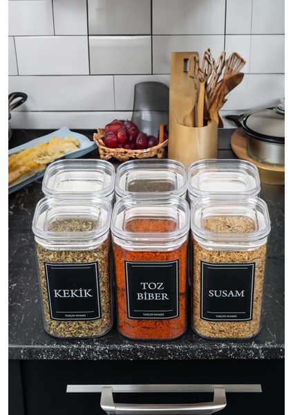 6'lı 250 ml Vakumlu Sızdırmaz Etiketli Akrilik Baharatlık Seti Saklama Kabı modelleri