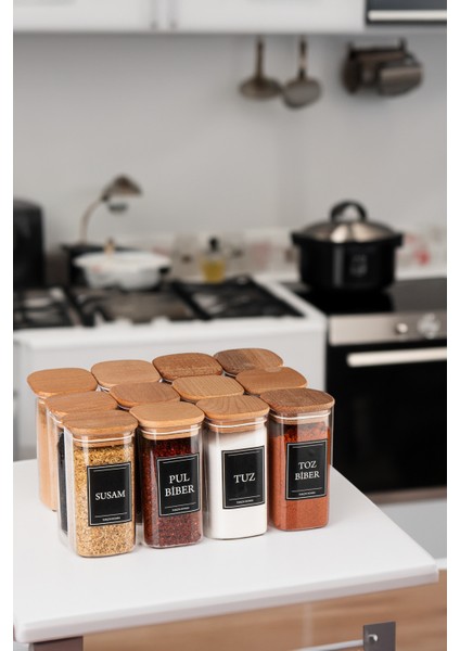 12'li 300 ml Vakumlu Sızdırmaz Etiketli Akrilik Baharatlık Seti Saklama Kabı fiyatları