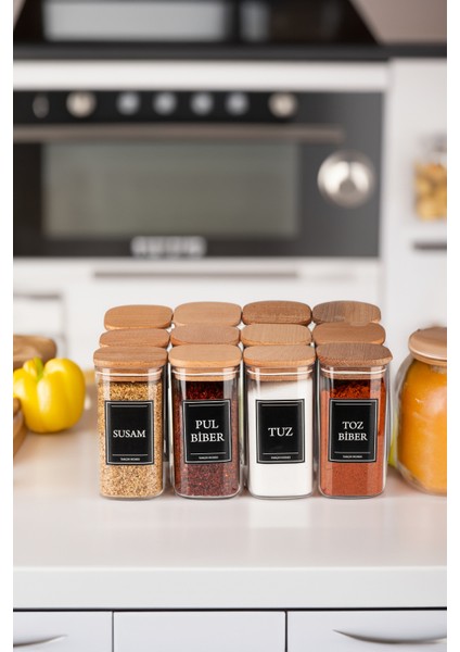 12'li 300 ml Vakumlu Sızdırmaz Etiketli Akrilik Baharatlık Seti Saklama Kabı modelleri