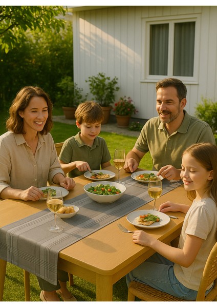 Jasmin Keten Gri Bohem Şık Masa Örtüsü Runner 35X150 cm