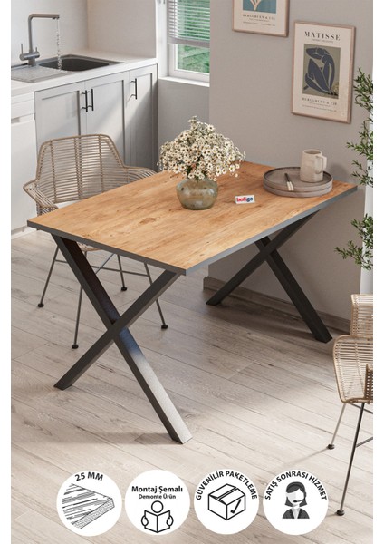 Yemek Masası Metal Ayaklı Mutfak Masası Prag 80 x 120 cm x Ayaklı Çam