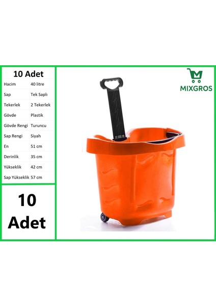Tekerlekli Plastik Market Alışveriş El Sepeti 40 Litre Turuncu 10 Adet