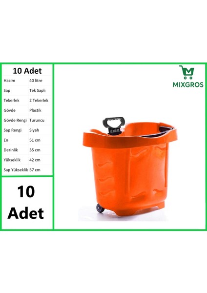 Tekerlekli Plastik Market Alışveriş El Sepeti 40 Litre Turuncu 10 Adet fiyatları
