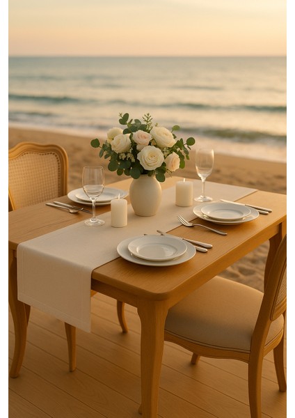 Lüks Gardenya Keten Runner Şık Dekoratif Masa Örtüsü 35X150 cm indirimleri