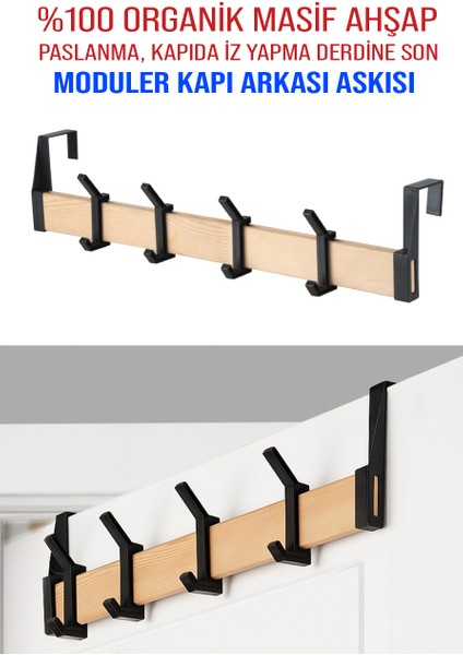 Pazaraza Nwood Nas-01 %100 Masif Ahşap Organik Kapı Arkası Elbise Askısı