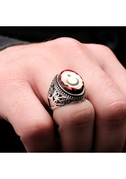 Ayyıldızlı 925 Ayar Gümüş Erkek Yüzük