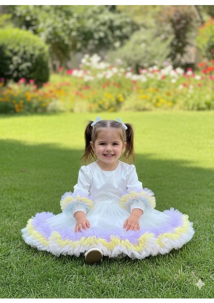 Kız Çocuk Elbise Prenses Kabartmalı Elbise Doğum Günü Party Balo Kol Etek Fırfırlı 1 -5 Yaş fiyatları