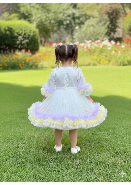 Kız Çocuk Elbise Prenses Kabartmalı Elbise Doğum Günü Party Balo Kol Etek Fırfırlı 1 -5 Yaş modelleri