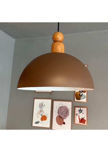 Yimpi Sütlü Kahve Kalın Ahşap Boncuk Başlık Avize Tekli Sarkıt Salon Dekoratif Aydınlatma Pastane fiyatları