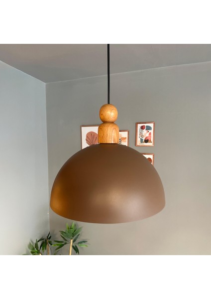 Yimpi Sütlü Kahve Kalın Ahşap Boncuk Başlık Avize Tekli Sarkıt Salon Dekoratif Aydınlatma Pastane modelleri