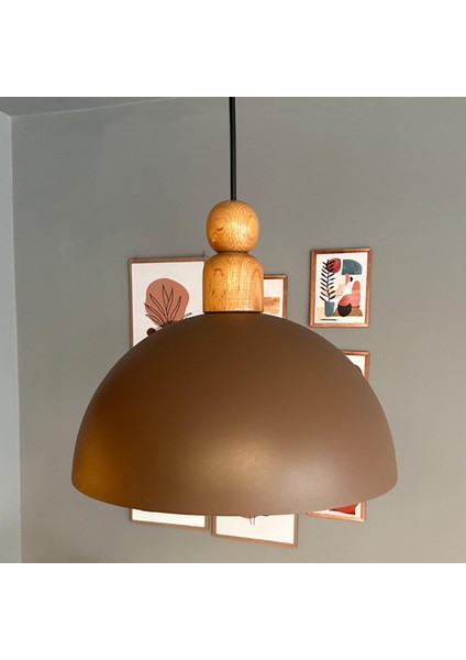 Yimpi Sütlü Kahve Kalın Ahşap Boncuk Başlık Avize Tekli Sarkıt Salon Dekoratif Aydınlatma Pastane fırsatları