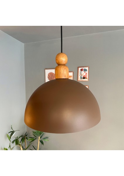 Yimpi Sütlü Kahve Kalın Ahşap Boncuk Başlık Avize Tekli Sarkıt Salon Dekoratif Aydınlatma Pastane indirimleri