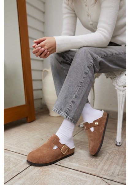 Carius Kadın Kum Gercek Suet Sabo Içi Kurklu Terlık