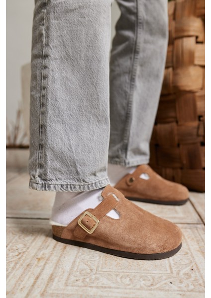 Carius Kadın Kum Gercek Suet Sabo Içi Kurklu Terlık