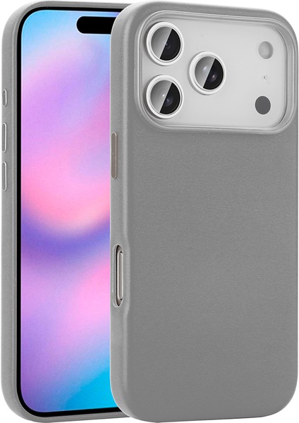 iPhone 17 Pro Max Kılıf M-Safe Şarj Özellikli Pu Deri Görünümlü Joec Kupra Kapak - Gri