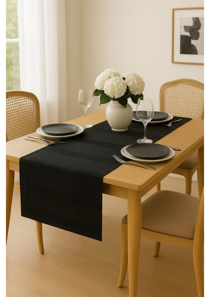 Jasmin Keten Siyah Bohem Şık Masa Örtüsü Runner 35X150 cm fırsatları