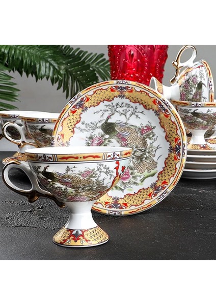 Ayaklı Porselen Sarı Fincan Seti 6'lı