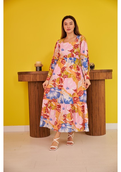 Çiçek Desenli Maxi Elbise