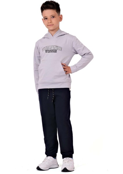 Erkek Çocuk Worldwide Winner Nakışlı Kanguru Cepli Kapüşonlu Eşofman Takımı