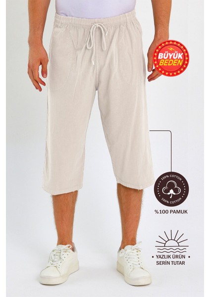 Erkek Büyük Beden %100 Pamuk Keten Görünümlü Kapri E203-68