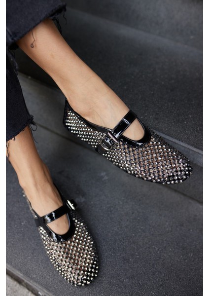 Santos Kadi̇n Si̇yah Rugan Komple Taşli̇ Ayakkabi̇